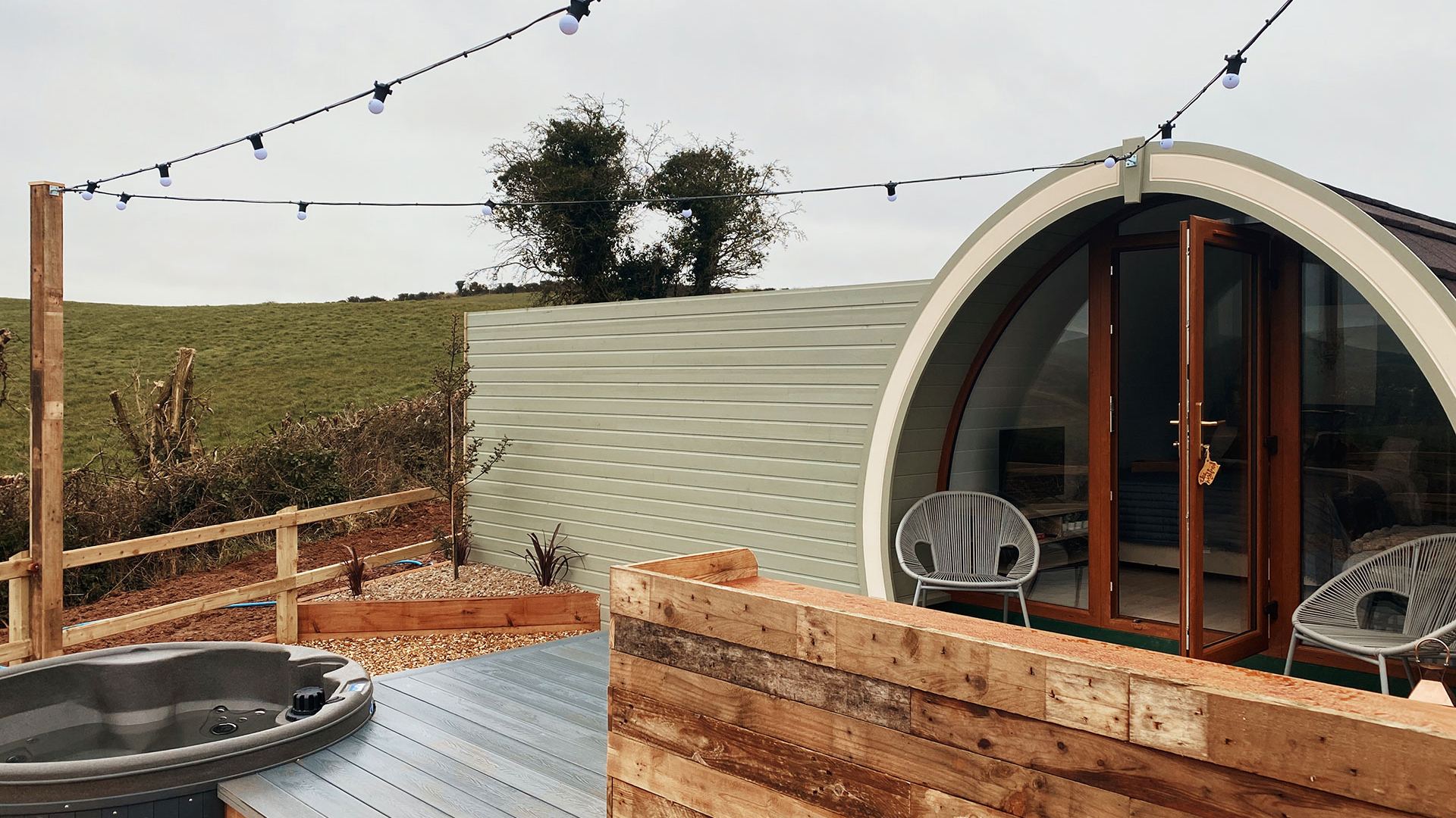 View of the glamping pod at Streamvale farm